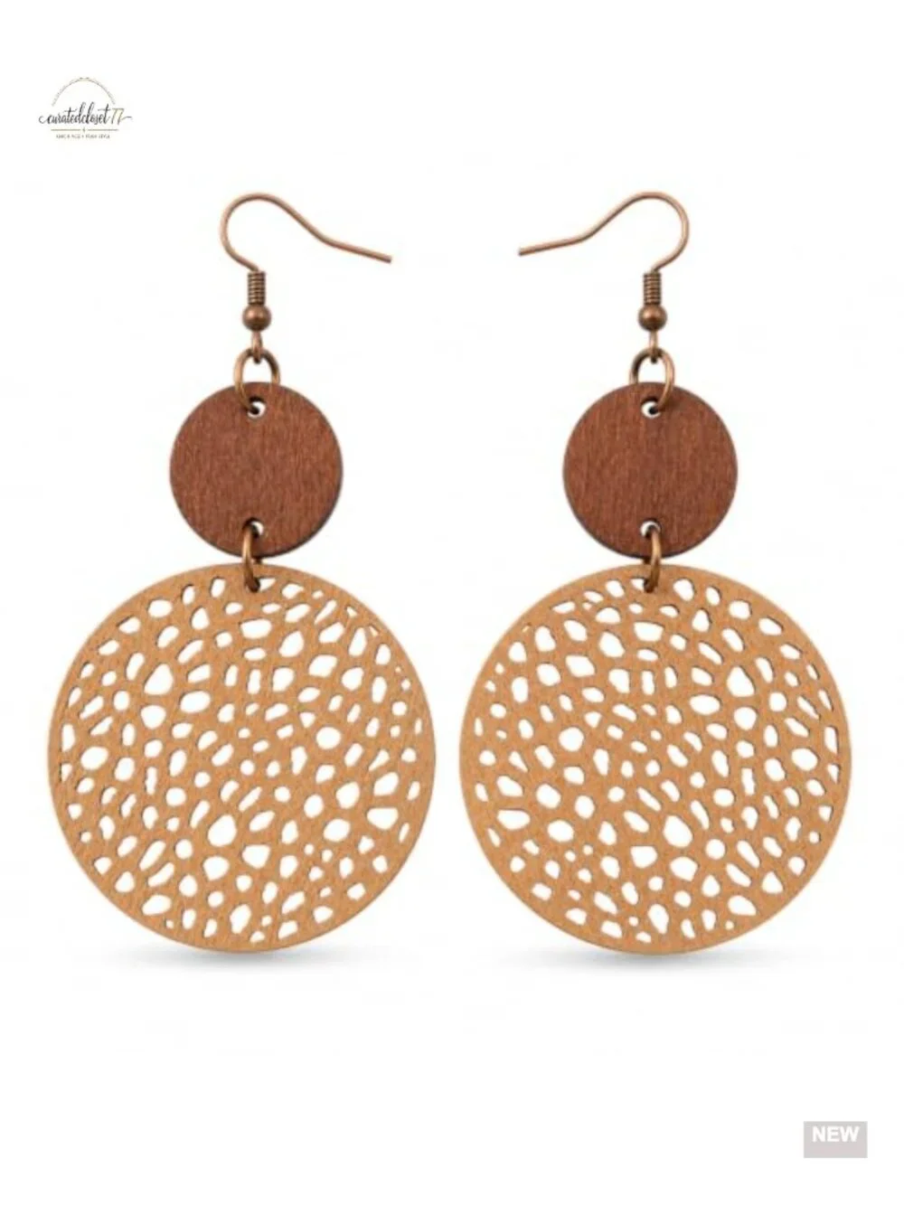 Hollow Cut-Out Wooden Dangle Earrings Lightweight Geometric Teardrop